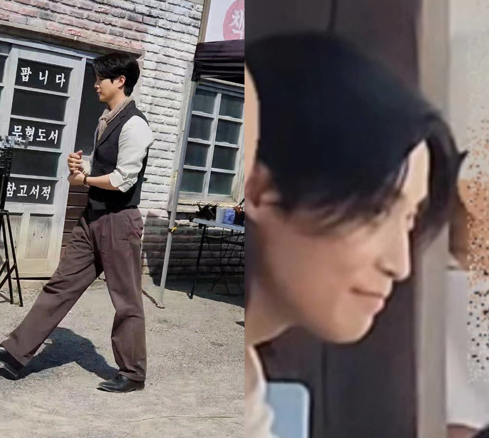 '고래별' 촬영장 사진이 SNS에서 공유되며 화제를 모았다. (왼쪽부터) 출연자 최우식과 허남준 사진. / SNS 갈무리
