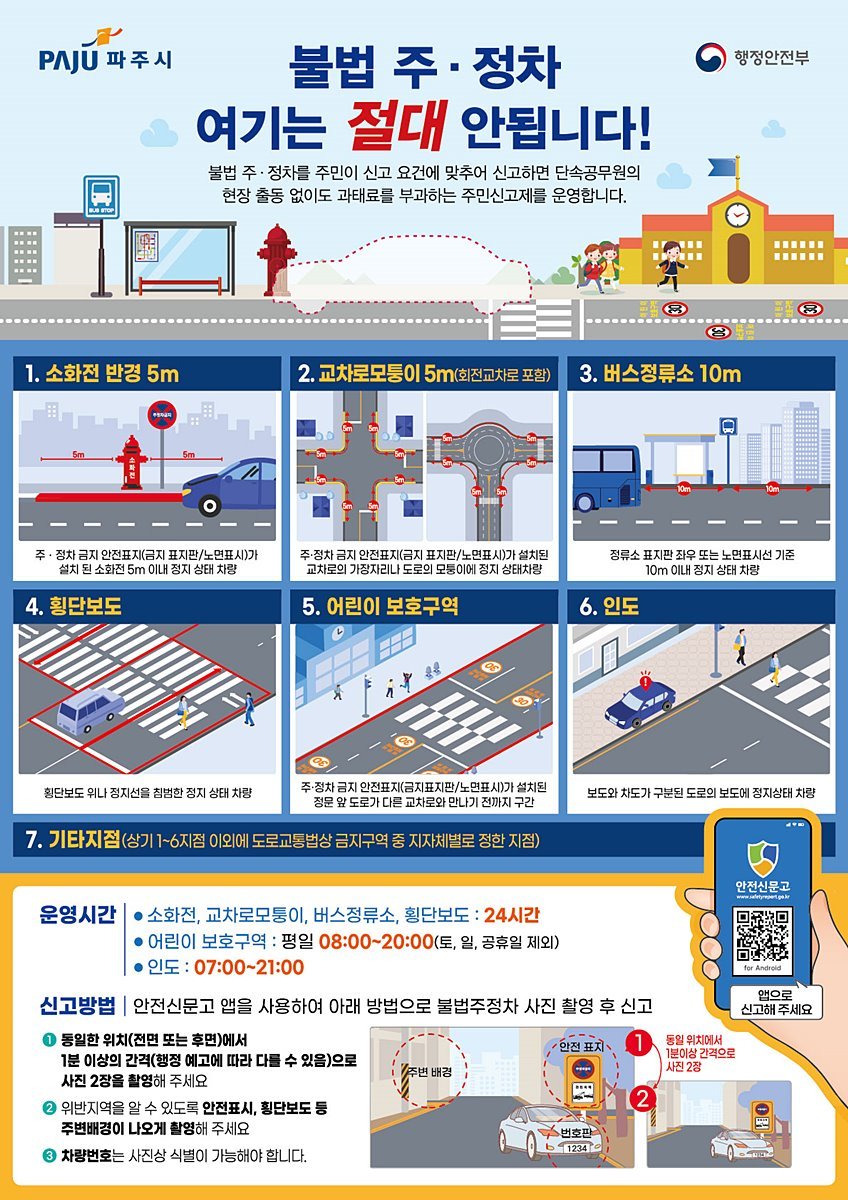 파주시, 6대 불법주정차 절대금지구역 '무관용 단속' 전개