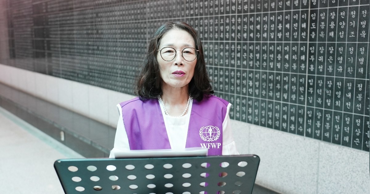 엔도하루미 세계평화여성연합 광주전남제주도회장이 환영사를 하고있다.