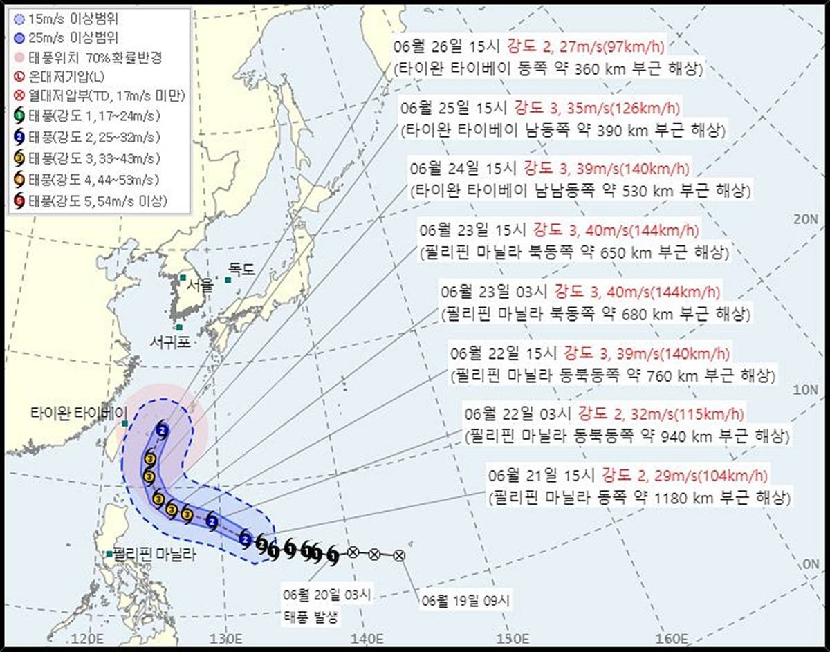 제7호 태풍 메칼라 예상 경로 / 기상청 제공