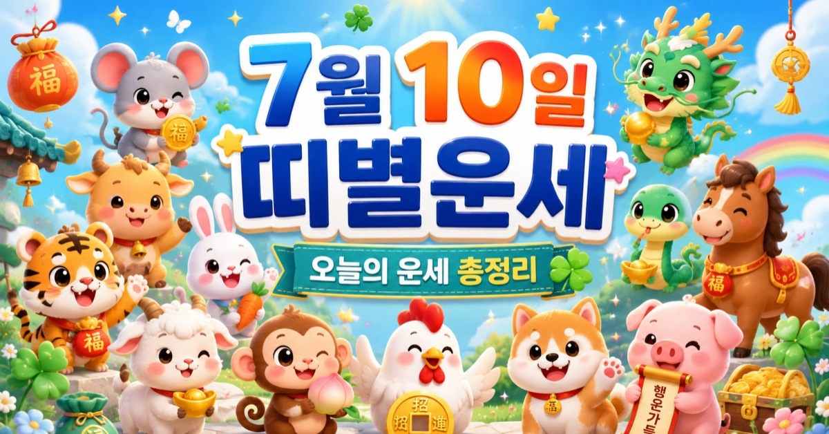 7월 10일 십이지지별 운세 대공개, 당신의 띠는 길할까 흉할까