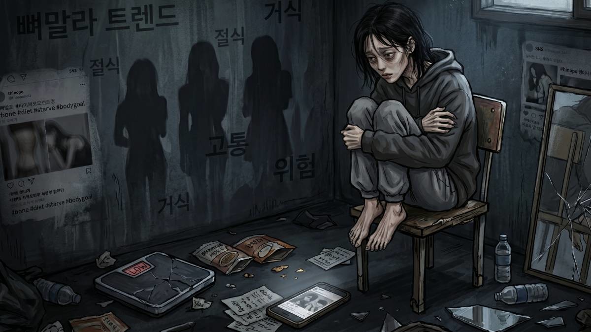 '뼈말라' 트렌드의 어두운 면을 단적으로 보여준 예. 기사 내용 토대로 AI툴 활용해 제작한 자료사진.