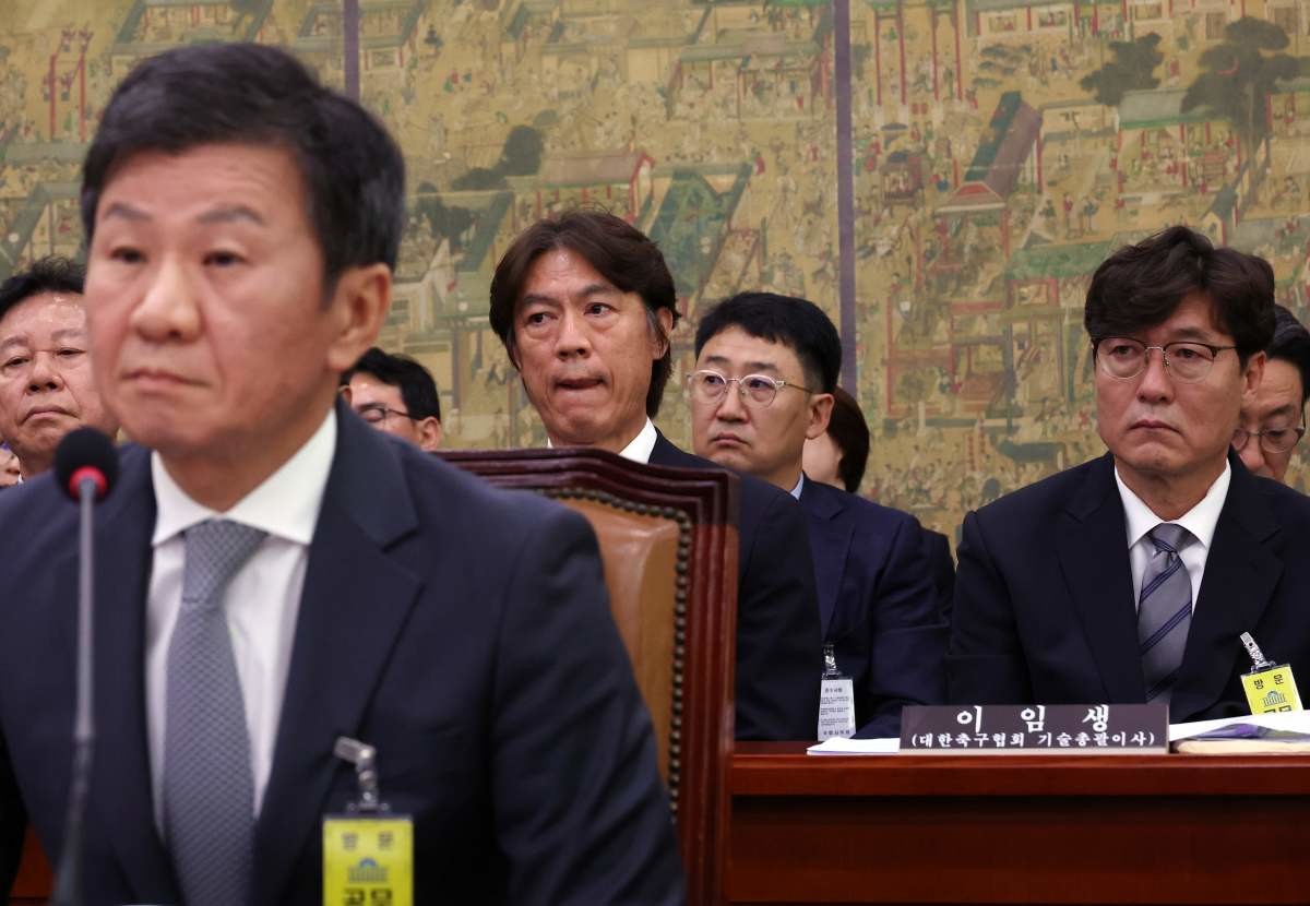 정몽규 대한축구협회장, 축구 국가대표팀 홍명보 감독, 이임생 대한축구협회 기술총괄이사 / 연합뉴스