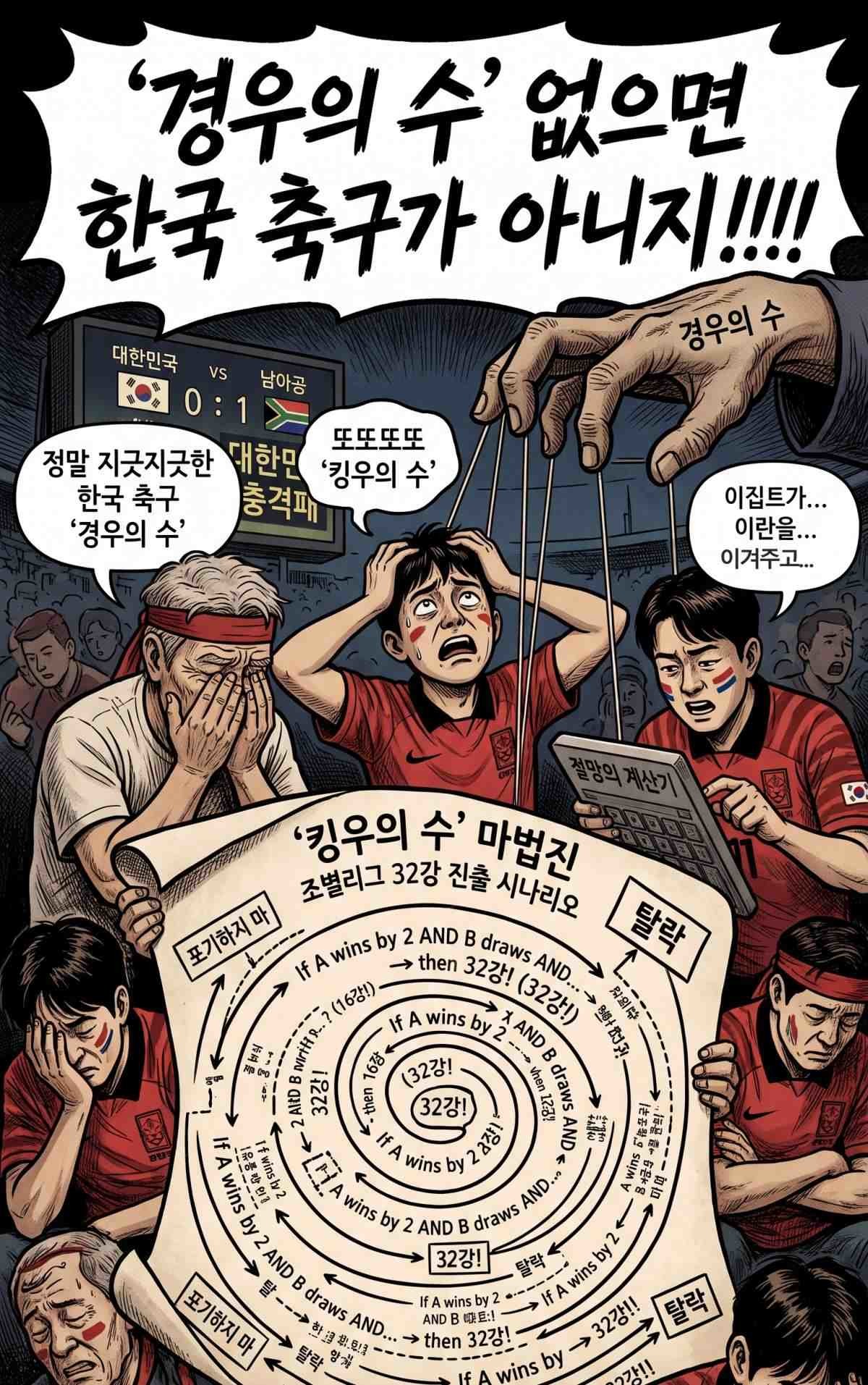 한국 축구 현 상황을 풍자한 이미지. 기사 내용 토대로 AI툴 활용해 제작한 자료사진.