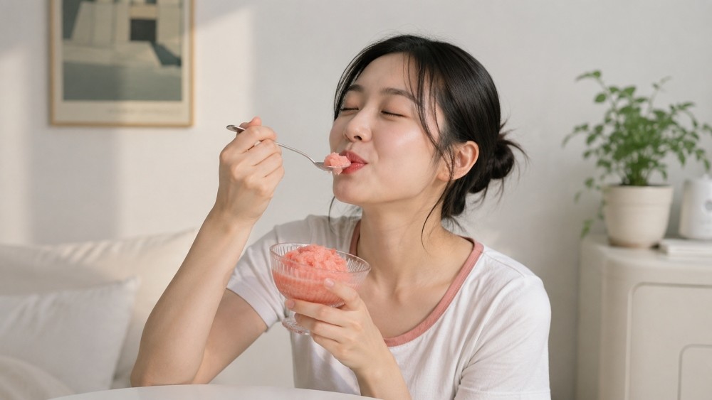 AI로 생성된 자료사진. 냉동 토마토는 셔벗으로 만들어 먹으면 여름철 시원한 디저트가 된다.