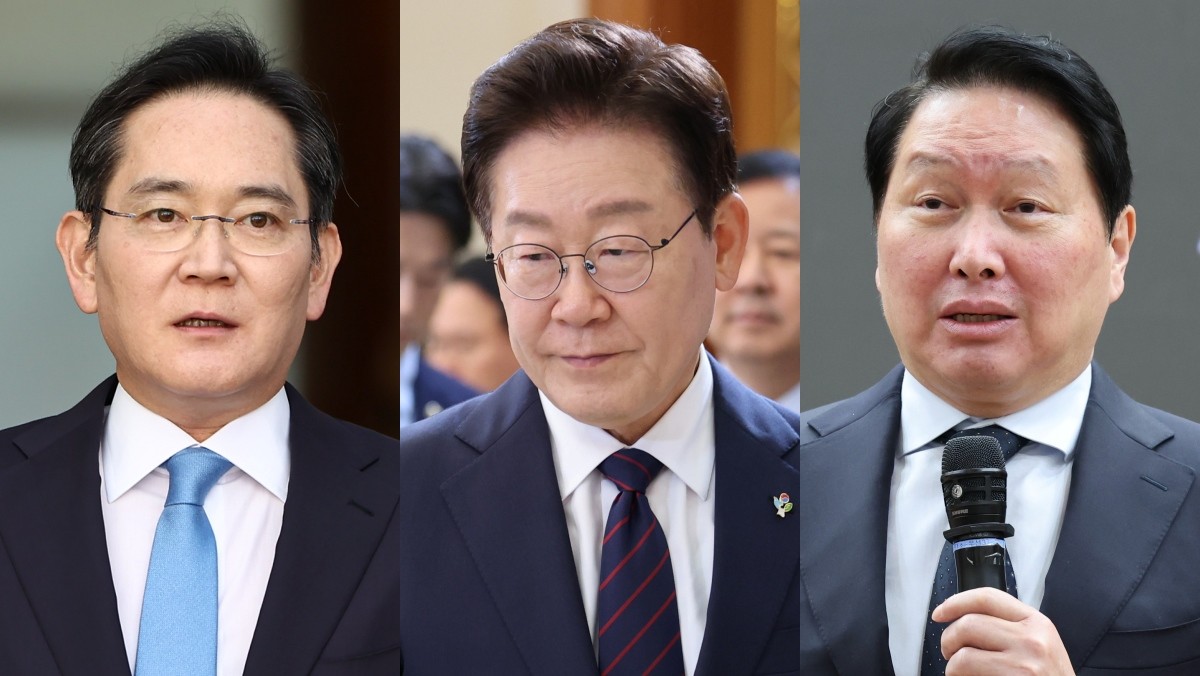(왼쪽부터) 이재용 삼성전자 회장, 이재명 대통령, 최태원 SK그룹 회장. / 뉴스1