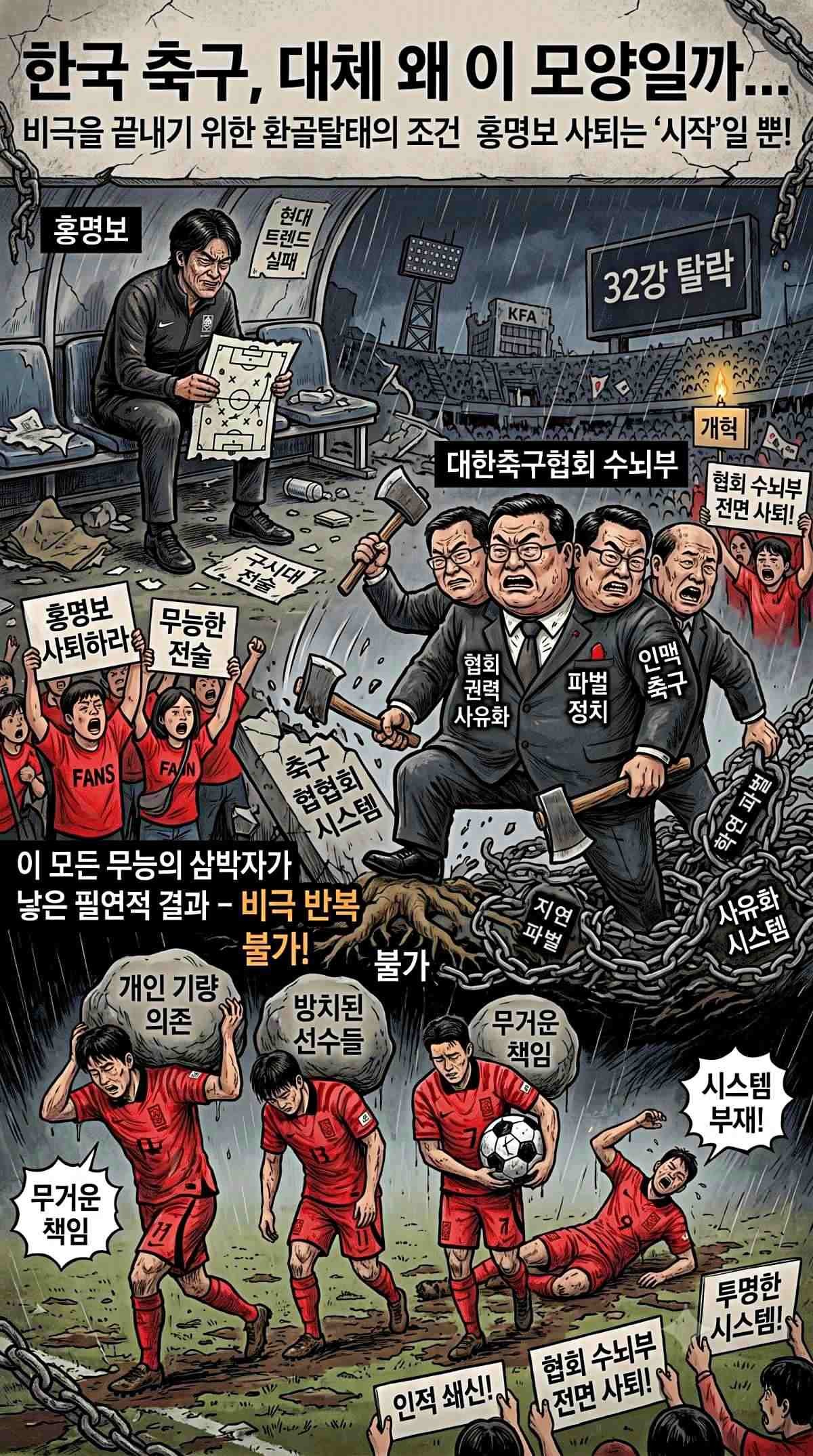 '한국 축구, 대체 뭐가 문제일까' 기사 내용 토대로 AI툴 활용해 제작한 자료사진.