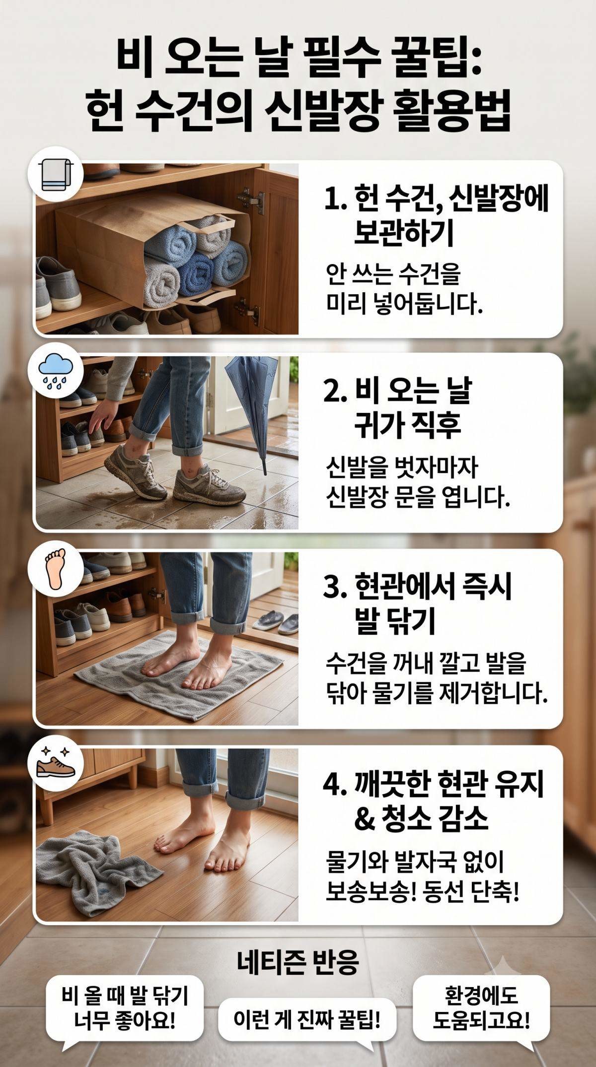 활용도 만점의 '수건-신발장' 꿀팁. 기사 내용 토대로 AI툴 활용해 제작한 자료사진.   / 기사 내용 토대로 AI툴 활용해 제작한 자료사진.