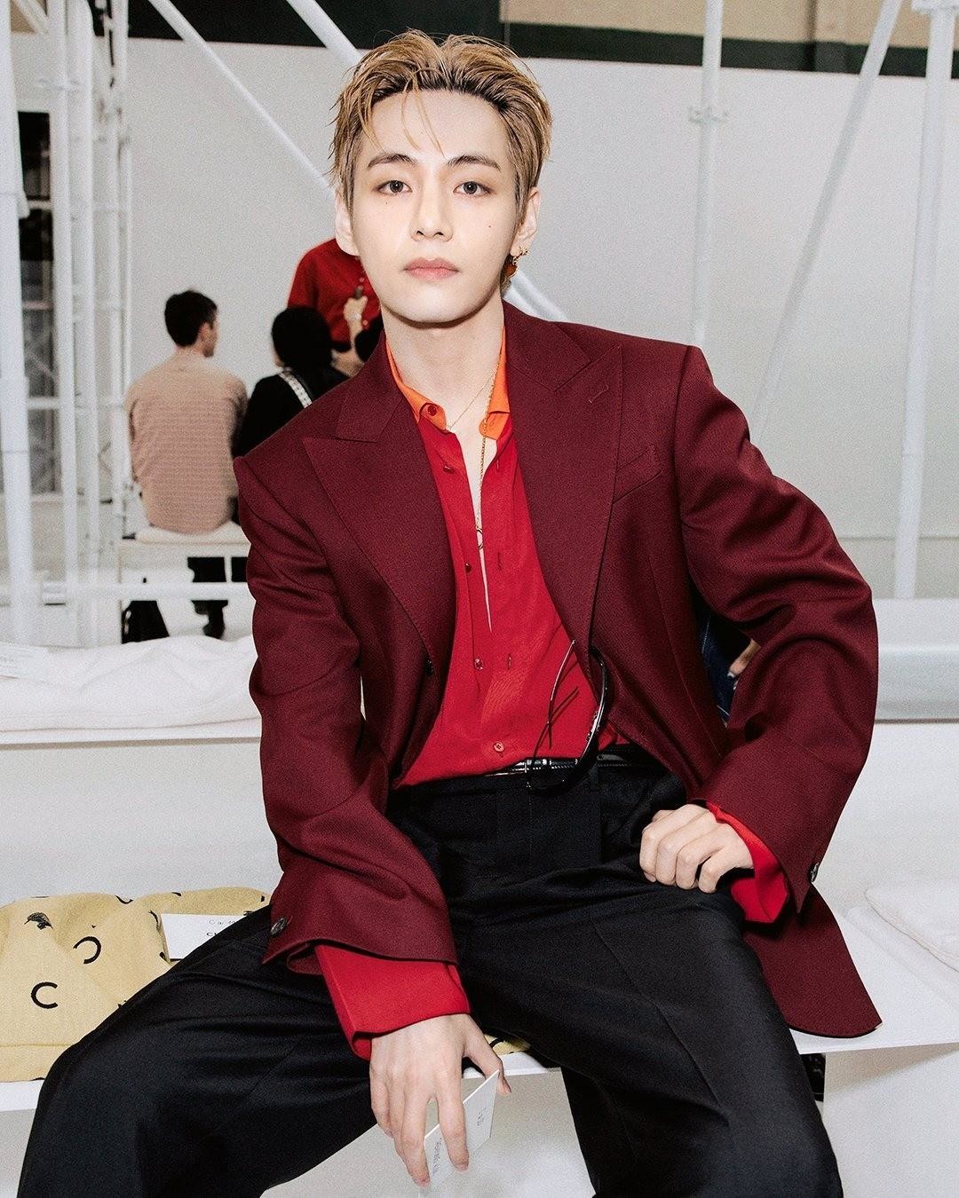 BTS V Turns Heads in Bold Monochromatic Layering for Celine / Celine