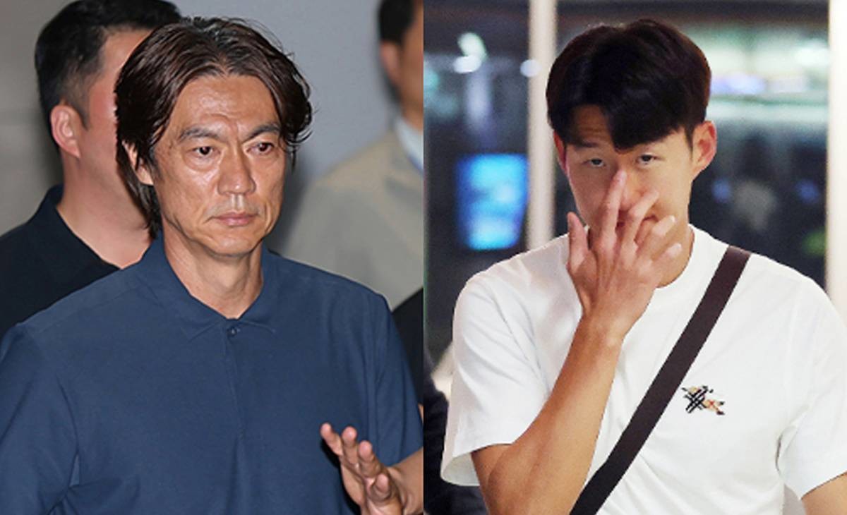 2026 북중미 월드컵 32강 진출 실패의 책임을 지고 사퇴 의사를 밝힌 홍명보 축구대표팀 감독(왼쪽)이 지난달 30일 새벽 인천국제공항 2터미널을 통해 입국해 이동하고 있다. 오른쪽은 축구국가대표팀 손흥민이 지난달 29일(현지시간) 미국 로스앤젤레스 국제공항에서 귀국하는 비행기에 오르고 있는 모습. 홍 감독과 따로 귀국길에 오른 손흥민은 전날 귀국했다 / 뉴스1