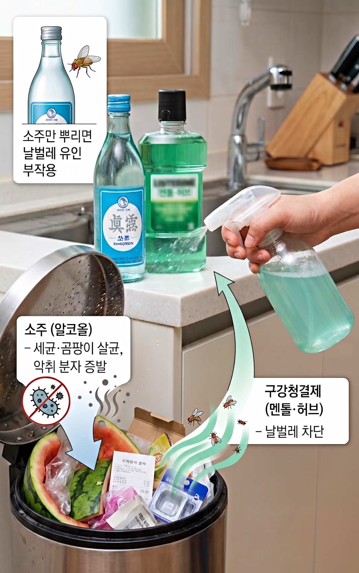 '소주+구강 청결제 꿀팁의 위력은?' 기사 내용 토대로 AI툴 활용해 제작한 자료사진.
