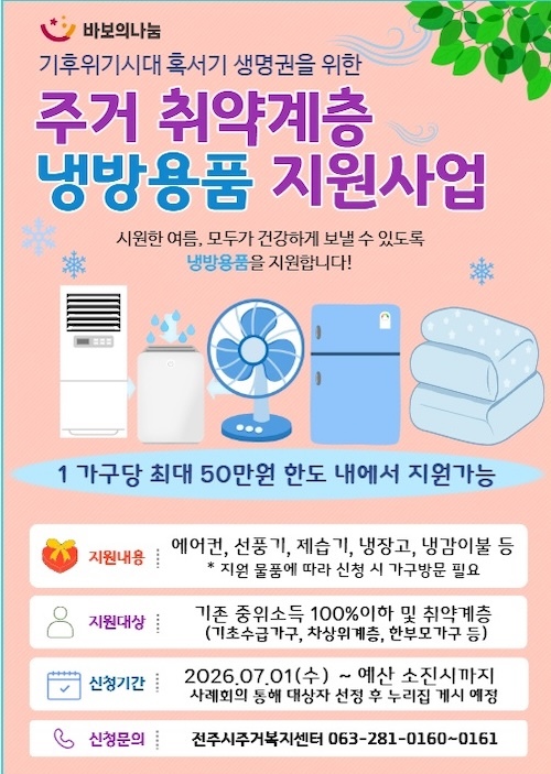 전주시주거복지센터, 주거취약계층에 냉방용품 지원