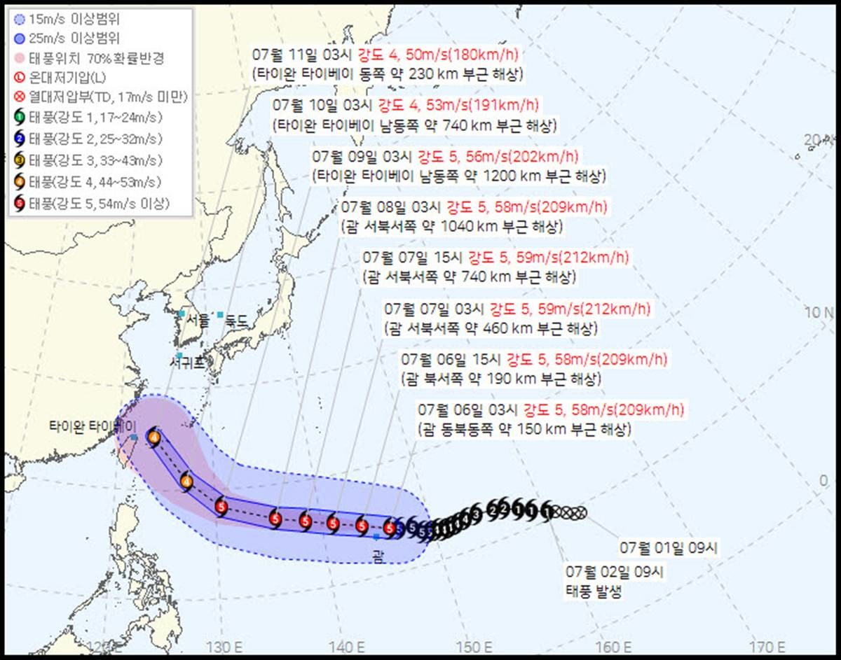 제9호 태풍 바비 경로 / 기상청