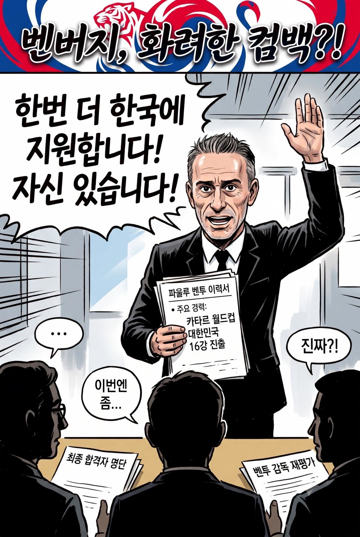 '대한민국 축구대표팀에 다시 지원한 벤투 감독?!' 기사 내용 토대로 AI툴 활용해 제작한 자료사진.