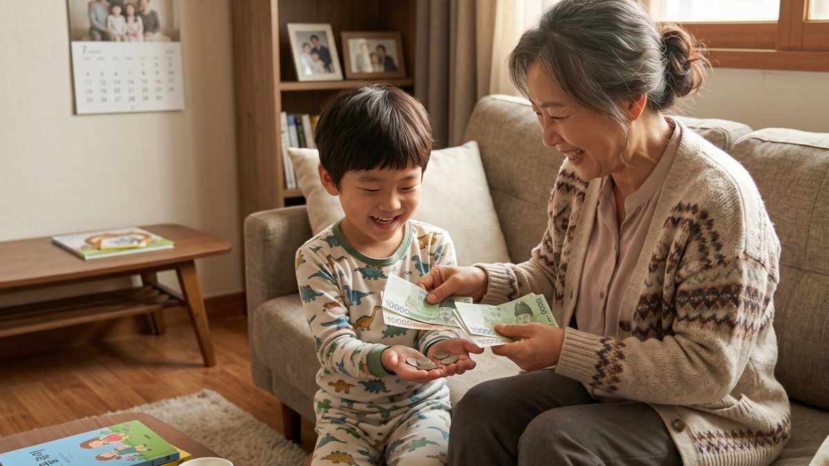손자에게 용돈 주는 노년. 기사 내용 토대로 AI툴 활용해 제작한 자료사진.