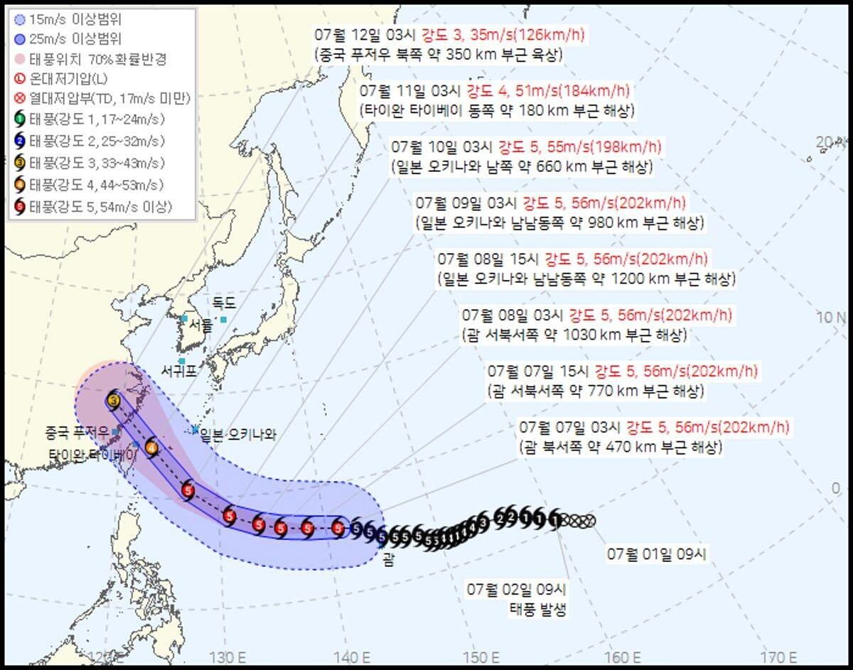 제9호 태풍 바비 예상 이동 경로 / 기상청