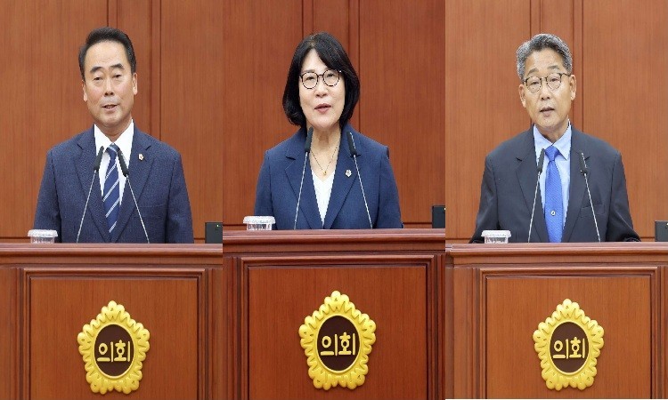 왼쪽부터 조성칠 의장, 김영미 제1부의장, 류수열 제2부의장/사진=대전시의회, 편집=김지연 기자