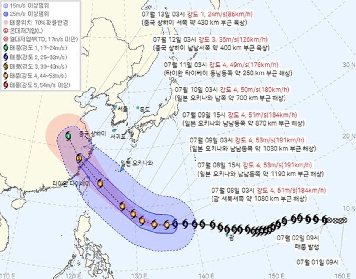 제9호 태풍 바비 이동 경로 / 기상청 제공