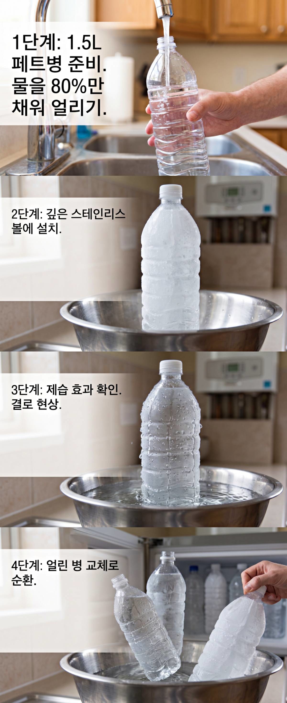 얼린 페트병 '제습' 꿀팁. 기사 내용 토대로 AI툴 활용해 제작한 자료사진.