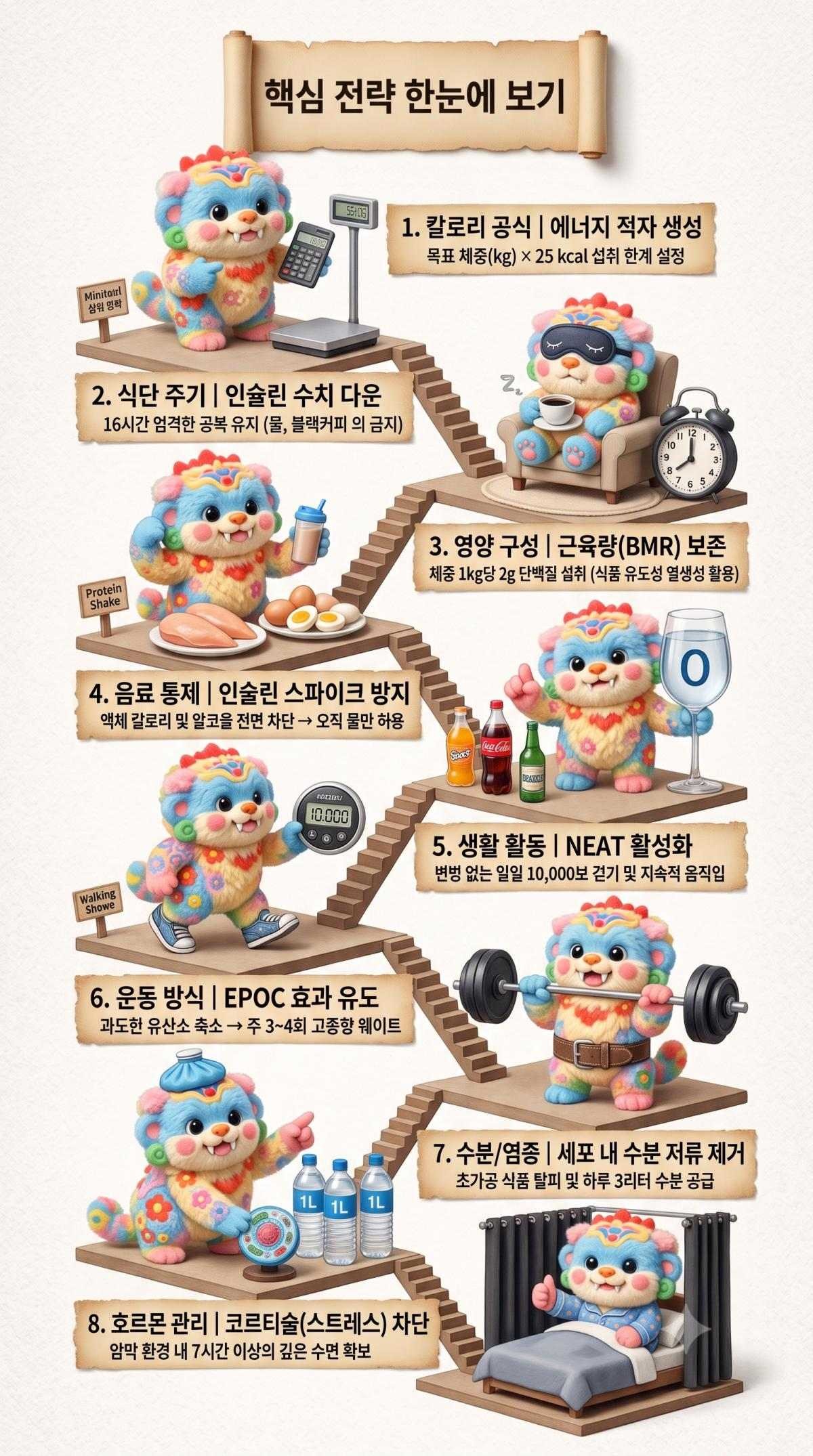 단기간 다이어트 핵심 내용들. 기사 내용 토대로 AI툴 활용해 제작한 자료사진.
