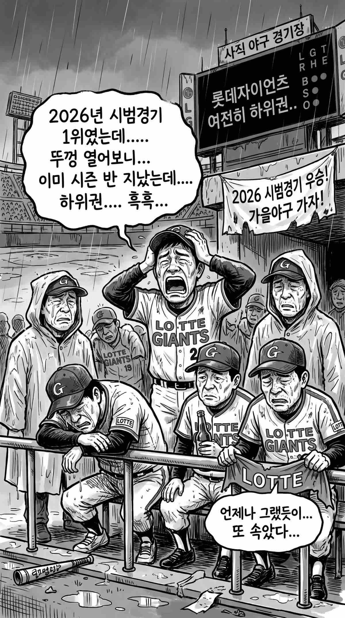 시즌 초 기대와는 달리 아직 하위권인 롯데자이언츠. 기사 내용 토대로 AI툴 활용해 제작한 자료사진.