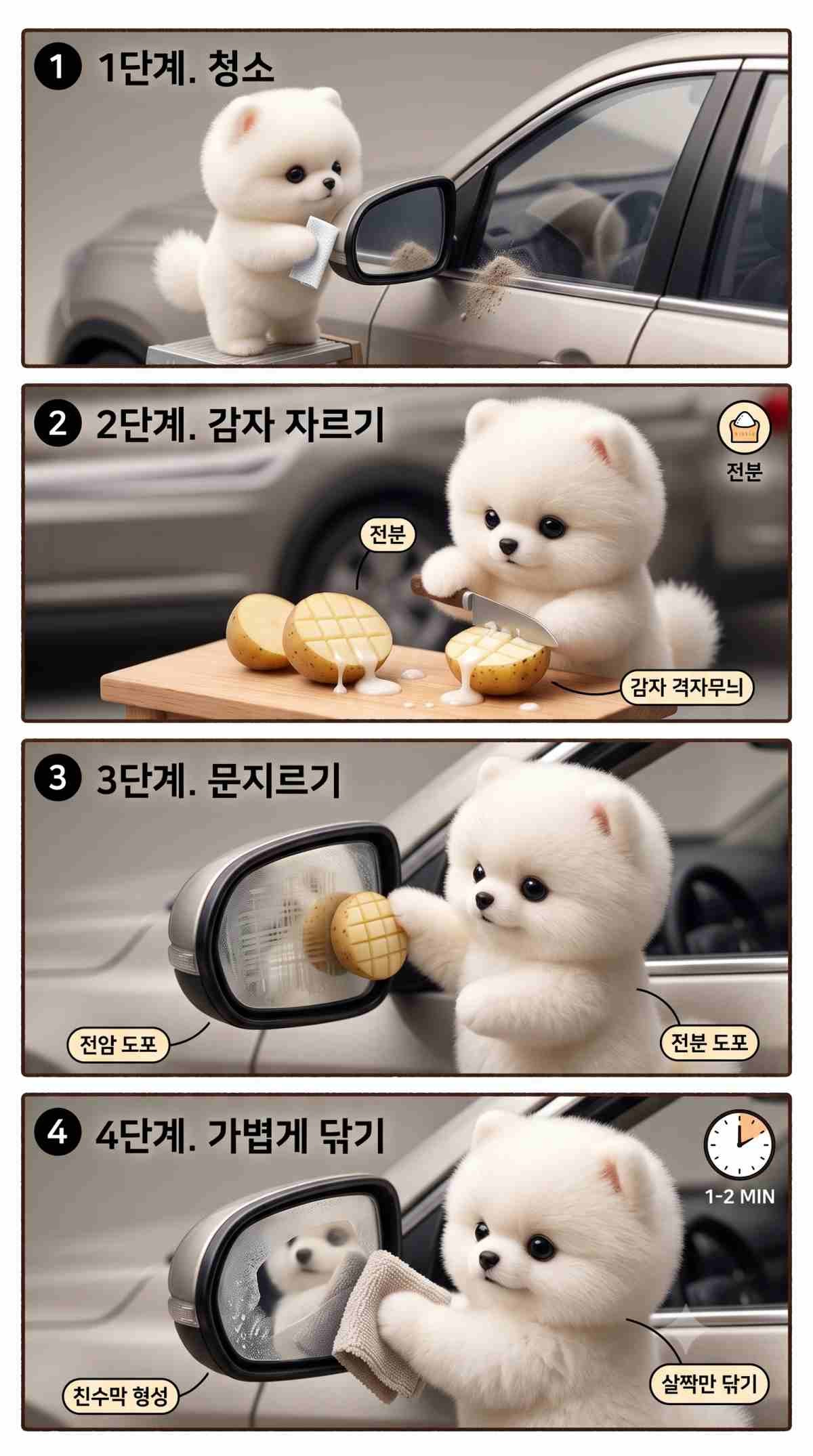 '감자-자동차' 꿀팁 순서. 기사 내용 토대로 AI툴 활용해 제작한 자료사진.
