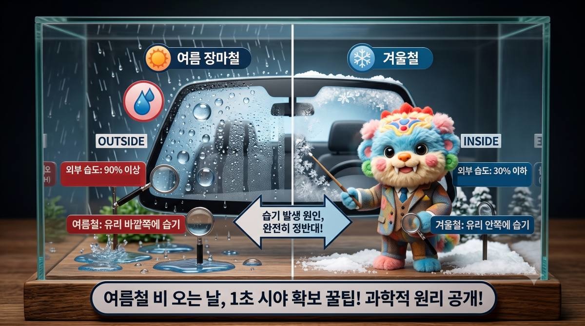 '여름-겨울 자동차 앞유리 습기, 그 이뉴는?' 기사 내용 토대로 AI툴 활용해 제작한 자료사진.