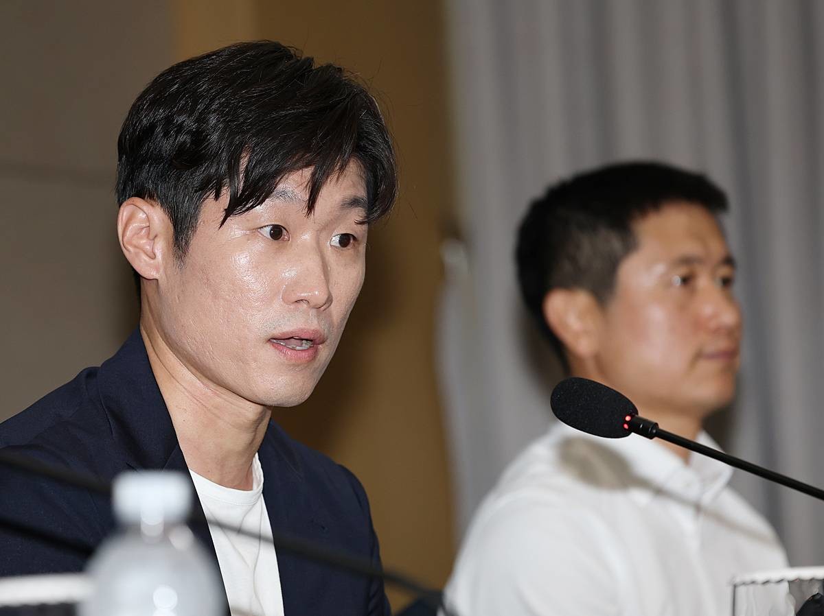 박지성 K-축구혁신위원회 공동위원장이 지난 6일 오후 서울 송파구 올림픽파크텔에서 열린 'K-축구혁신위원회' 출범식에서 발언하고 있다 / 뉴스1