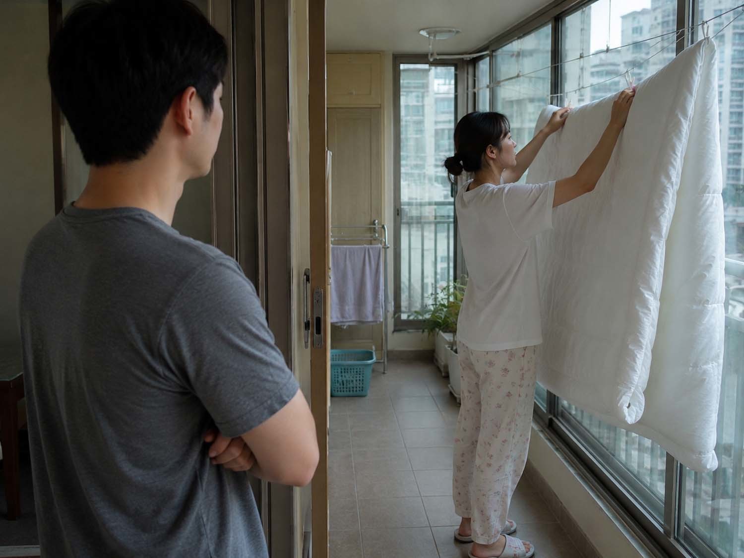 "아내가 빨랫줄에 널어놓은 이불... 우리 집 이불이 아니었습니다"