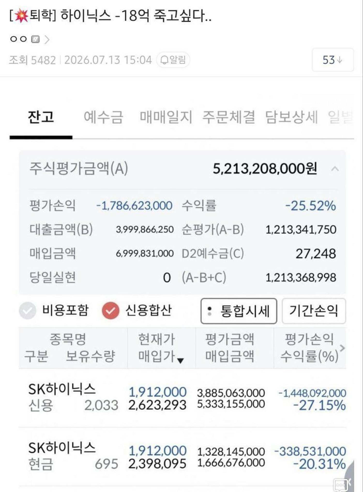 작성자가 올린 투자내역. / 디시인사이드