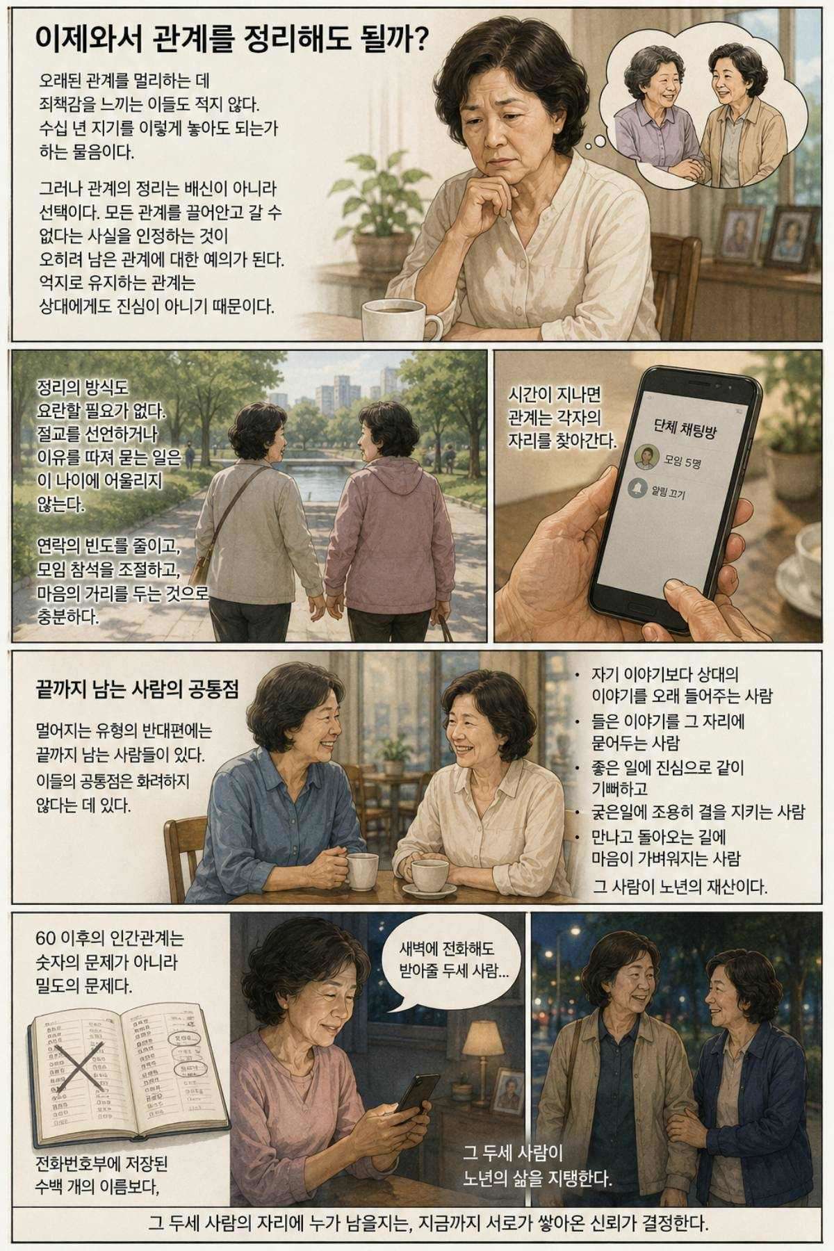 나이 들어도 쉽지 않은 인간관계 정리. 기사 내용 토대로 AI툴 활용해 제작한 자료사진.