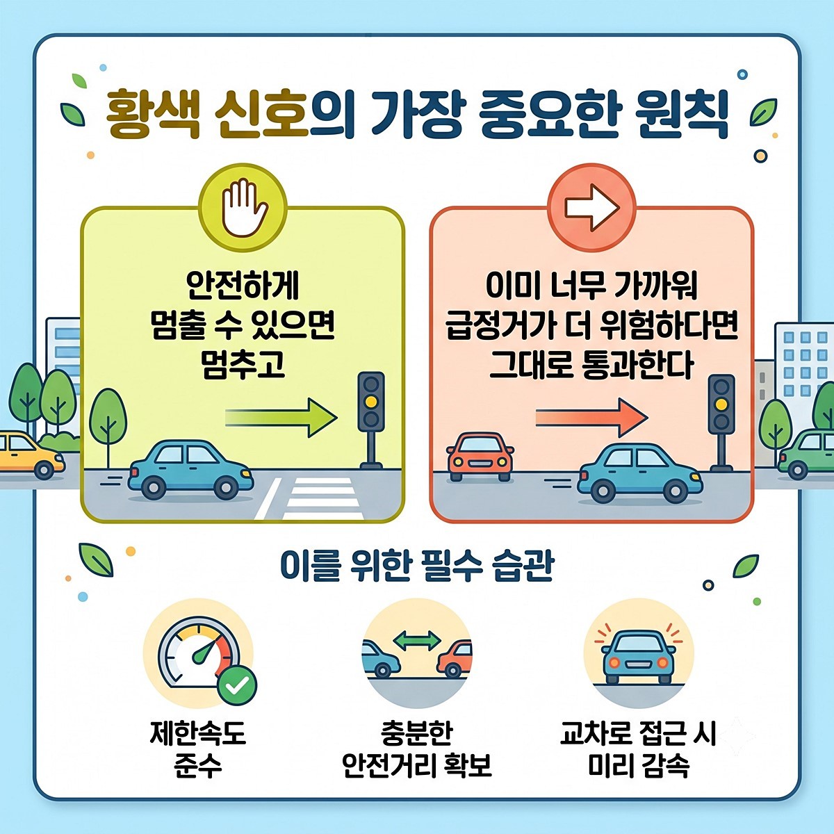 [인포그래픽] 노란 신호(황색 신호)의 가장 중요한 원칙은? / 위키트리