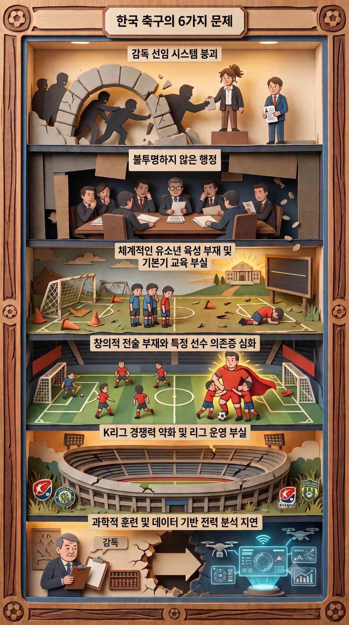 한국 축구 고질적인 문제들. 기사 내용 토대로 AI툴 활용해 제작한 자료사진.