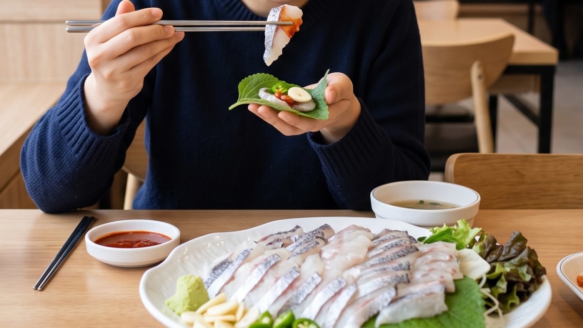 병어회 먹는 모습. 기사 이해를 돕기 위해 AI툴로 생성한 자료사진. (실제와 차이가 있을 수 있습니다.)