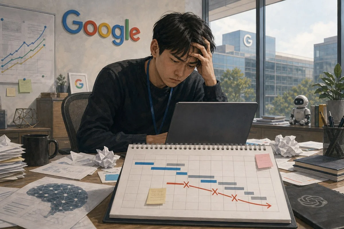 구글 제미나이 3.5 프로, 코딩 성능 미달로 출시 수개월 연기 / AI 생성 일러스트(삽화)