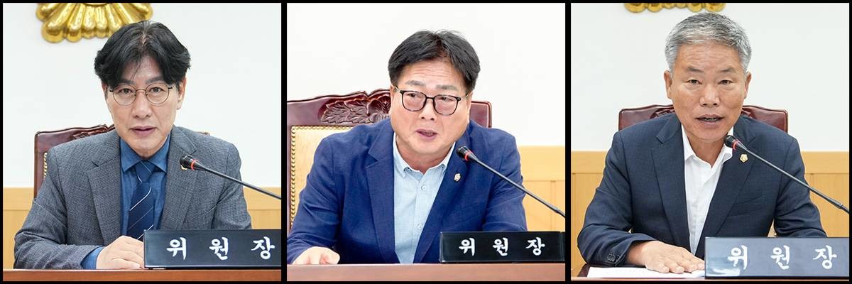 (왼쪽부터)이성락 예결특위원장, 김태수 국책사업추진 및 원전특별위원장,김동수 윤리특위원장.