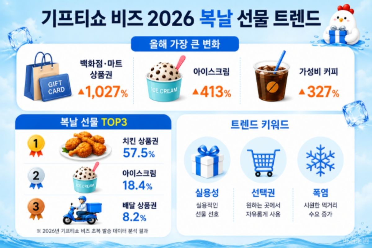 기프티쇼 비즈 2026 복날 선물 트렌드 인포그래픽. / KT 알파