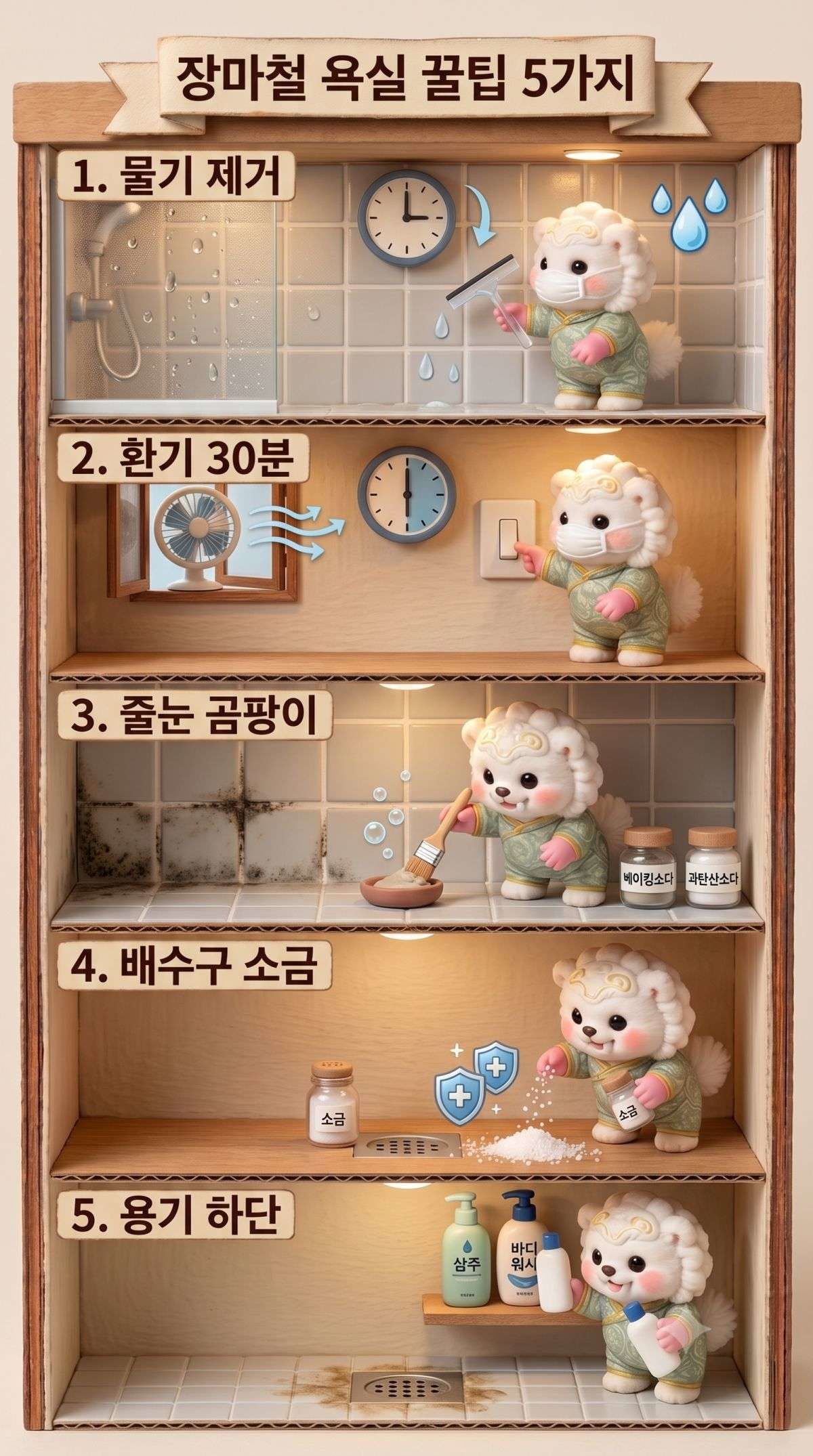 장마철 욕실 관리 꿀팁 톱5. 기사 내용 토대로 AI툴 활용해 제작한 자료사진.