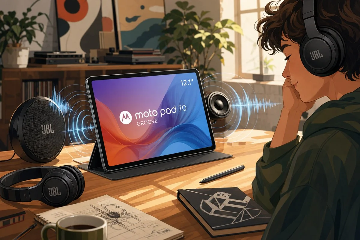 모토로라 패드70 그루브, JBL 스피커 9개로 48W 사운드 구현 / AI 생성 일러스트(삽화)