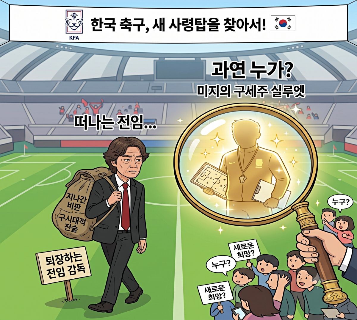 현재 공석인 대한민국 축구대표팀 감독. 기사 내용 토대로 AI툴 활용해 제작한 자료사진.