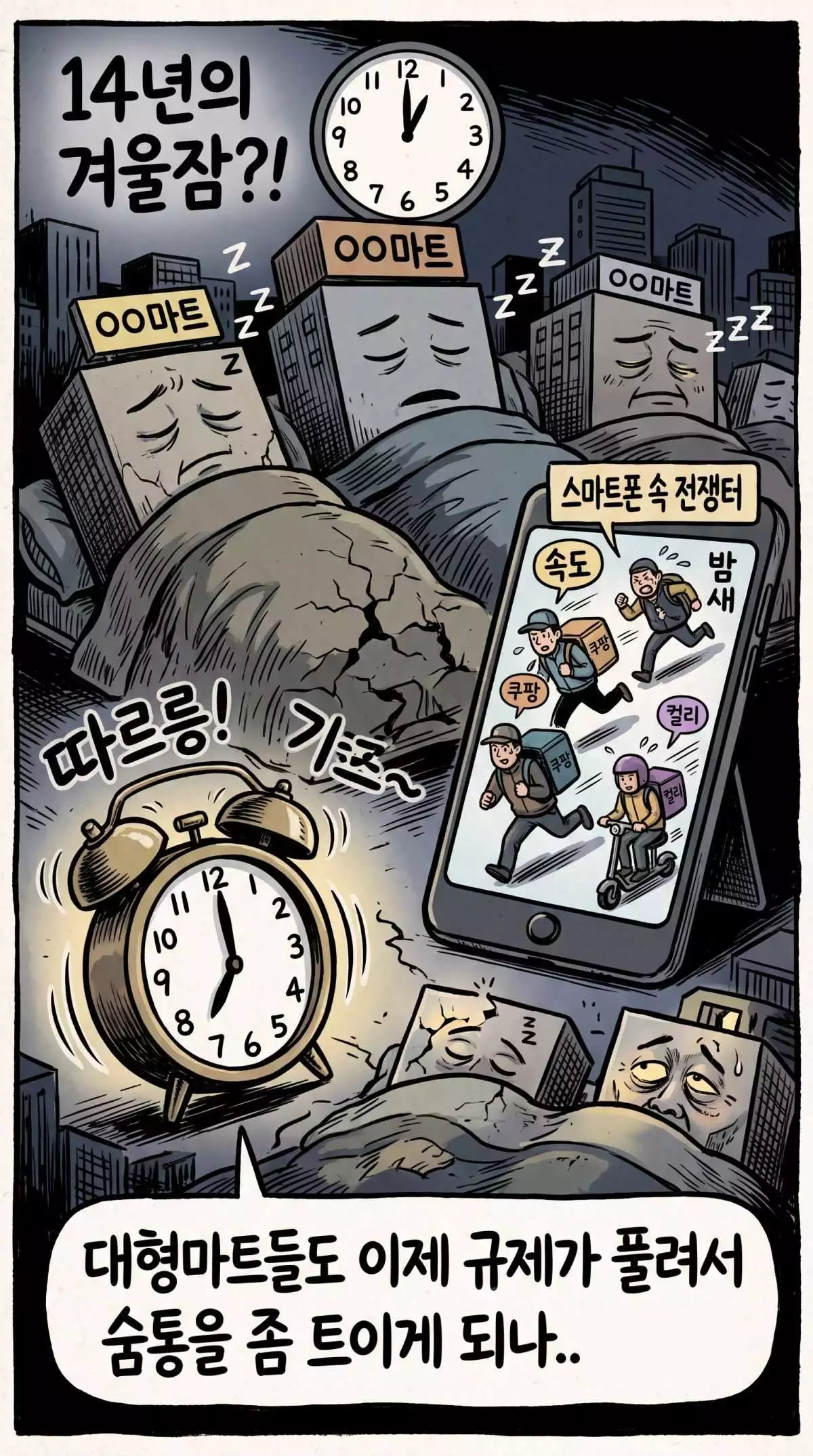 '대형마트 규제 진짜 풀리나' 기사 내용 토대로 AI툴 활용해 제작한 자료사진.