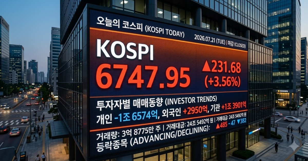 코스피 6747.95 마감…오늘 가장 많이 오른 대형주 어디?