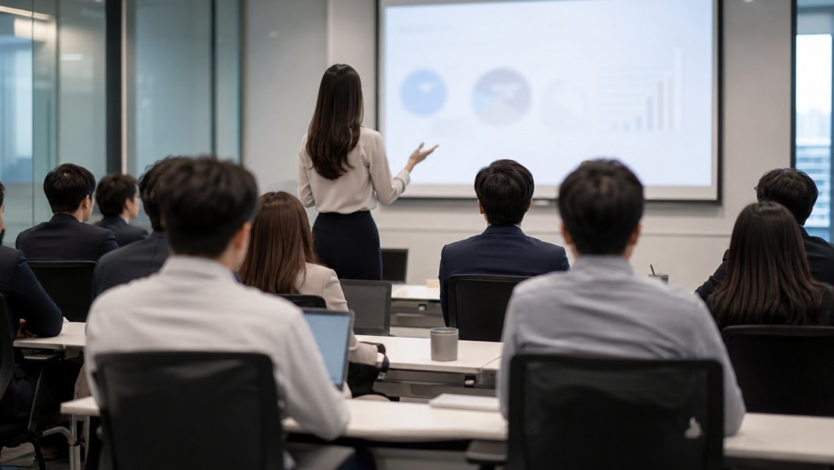 발표하는 모습 / 기사 내용을 바탕으로 제작한 AI 이미지