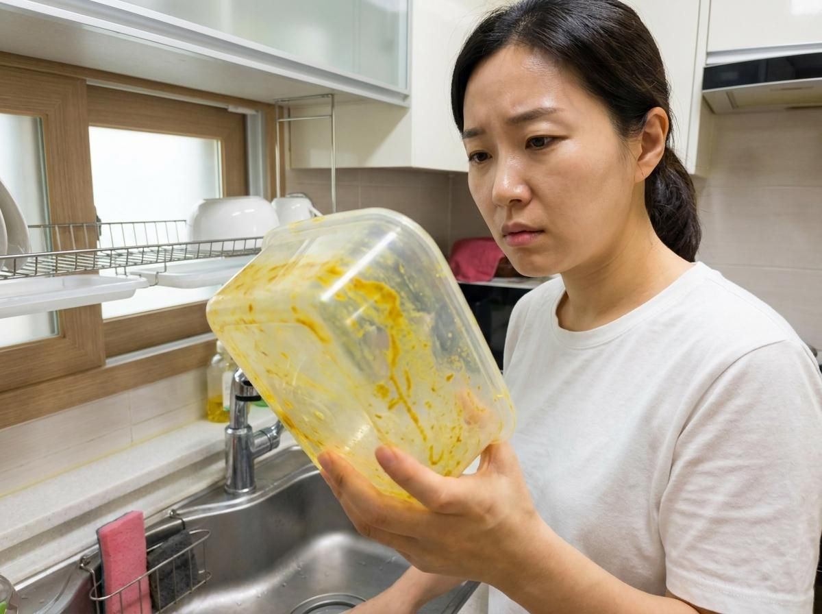 잘 안 지워지는 반찬통의 카레자국. 기사 내용 토대로 AI툴 활용해 제작한 자료사진.