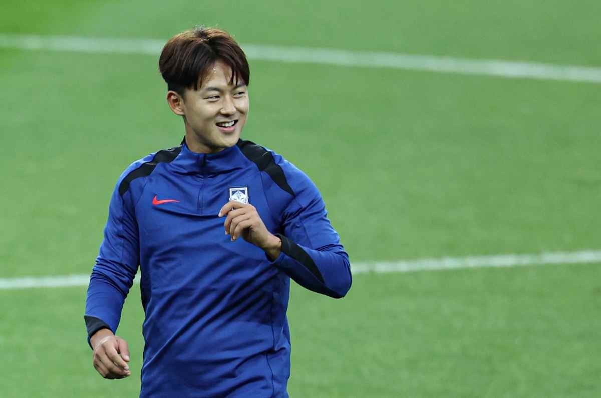 이승우가 2024년 경기도 용인시 처인구 용인미르스타디움에서 2026 국제축구연맹(FIFA) 북중미 월드컵 아시아 3차 예선 이라크와의 경기를 앞두고 훈련을 하고 있다. / 뉴스1