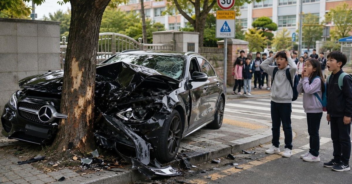 10대 벤츠 운전자, 등교 시간대 초등학교 앞 가로수 들이받아 사망