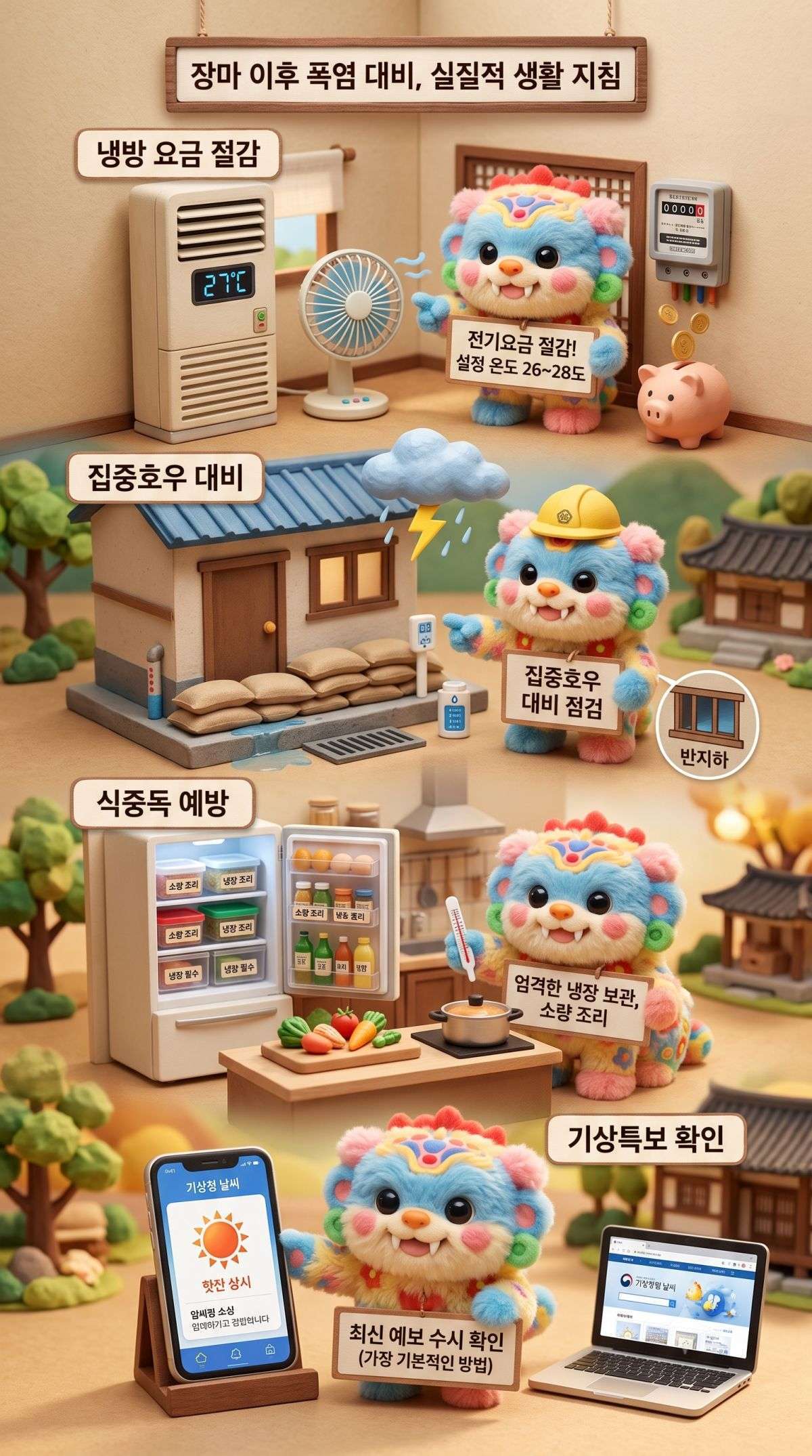 장마 이후 폭염 대비 팁들. 기사 내용 토대로 AI툴 활용해 제작한 자료사진.