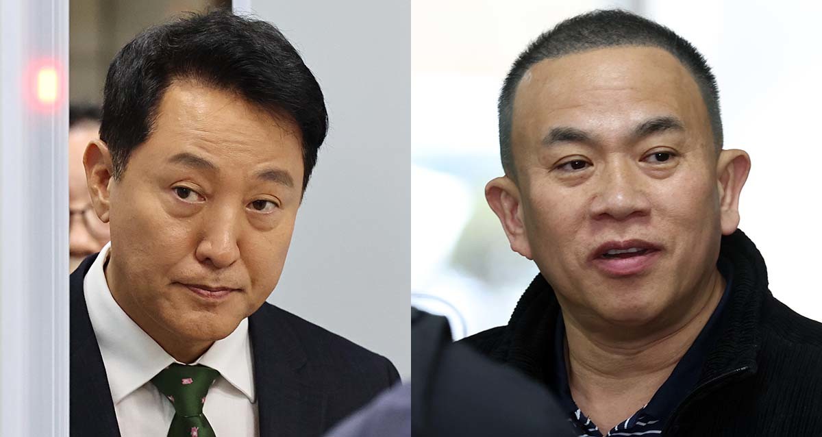 오세훈(왼쪽) 서울시장과 명태균 씨./ 뉴스1