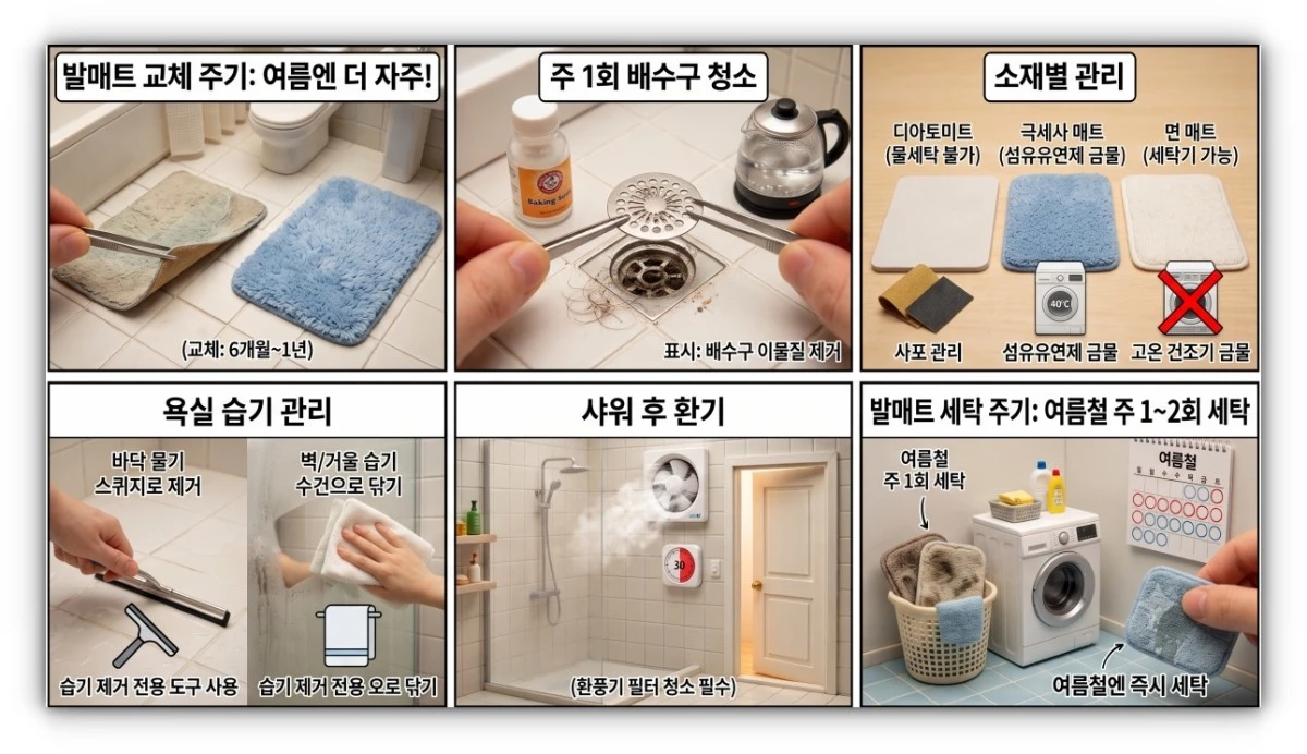 여름철 욕실-발매트 관리 꿀팁. 기사 내용 토대로 AI툴 활용해 제작한 자료사진.