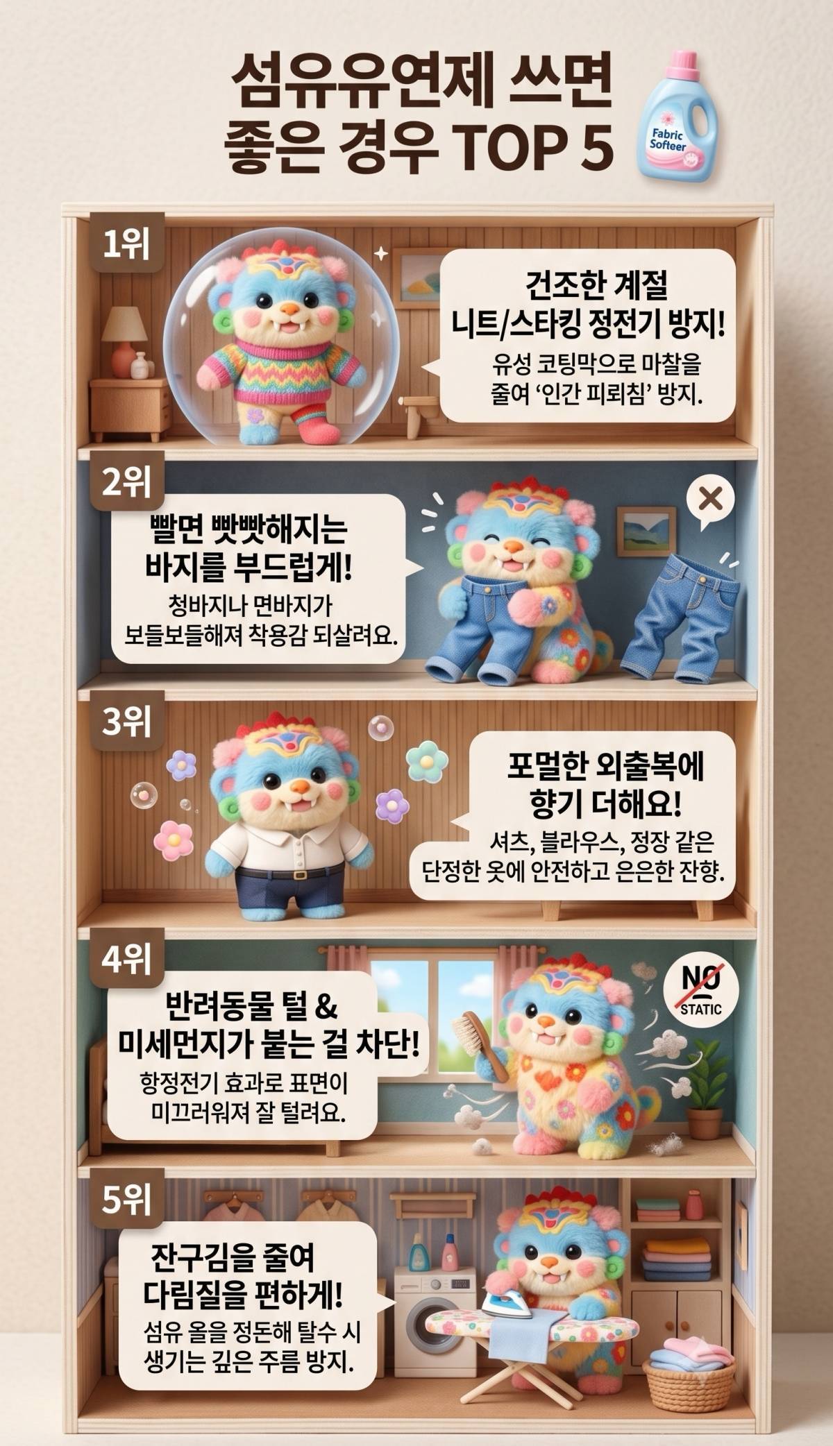 섬유유연제 쓰면 좋은 경우 톱5. 기사 내용 토대로 AI툴 활용해 제작한 자료사진.